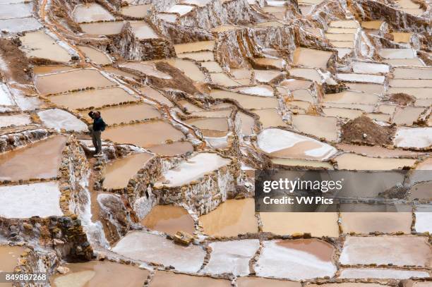 Salinas de Maras en el Valle Sagrado cerca de Cuzco. Maras is a town in the Sacred Valley of the Incas, 40 kilometers north of Cuzco, in the Cuzco...