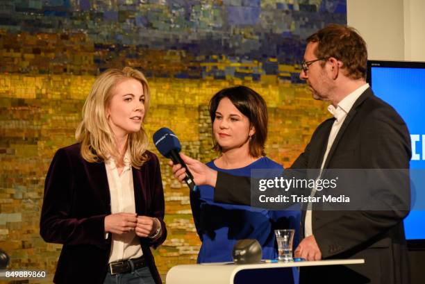 Linda Teuteberg, Annalena Baerbock and presenter Norbert Hansen during the live TV program 'Ihre Wahl - 6 Frauen für Berlin und Brandenburg' on...