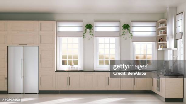 modern kitchen - restaurant kitchen fridge stock pictures, royalty-free photos & images