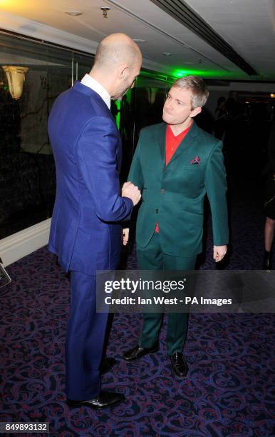 Mark Strong and Martin Freeman arrive at the Empire Film Awards at the Grosvenor House Hotel in London.