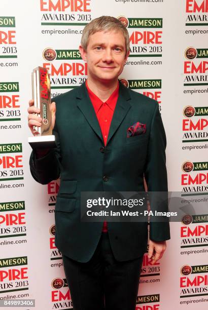 Martin Freeman who won the Best Actor Award at the Empire Film Awards at the Grosvenor House Hotel in London.