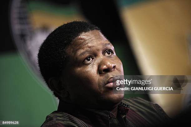 Former African National Congress Youth League president and head of the ruling ANC voters mobilization, Fikile Mbalula, attends a press conference on...