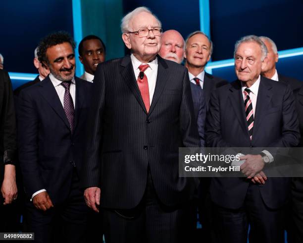 Hamdi Ulukaya, Sean Combs, Warren Buffett, Craig Venter, Ray Dalio, and Sandy Weill attend the Forbes Media Centennial Celebration at Pier 60 on...