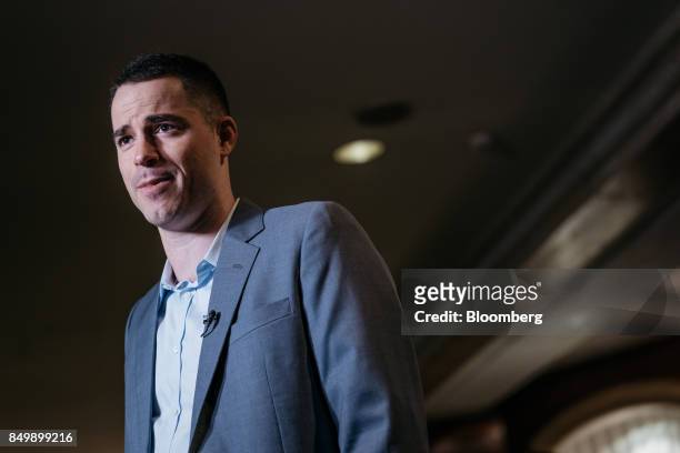 Roger Ver, chief executive officer of Bitcoin.com., speaks during a Bloomberg Television interview on the sidelines of the Shape the Future:...