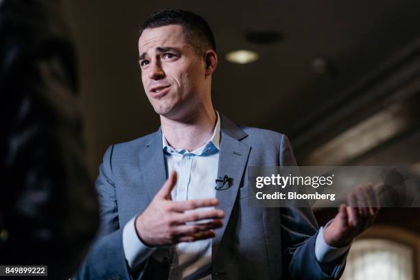 Roger Ver, chief executive officer of Bitcoin.com., speaks during a Bloomberg Television interview on the sidelines of the Shape the Future:...