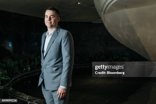 Roger Ver, chief executive officer of Bitcoin.com., poses for a photograph at the Shape the Future: Blockchain Global Summit in Hong Kong, China, on...