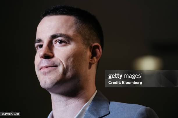 Roger Ver, chief executive officer of Bitcoin.com., listens during a Bloomberg Television interview on the sidelines of the Shape the Future:...