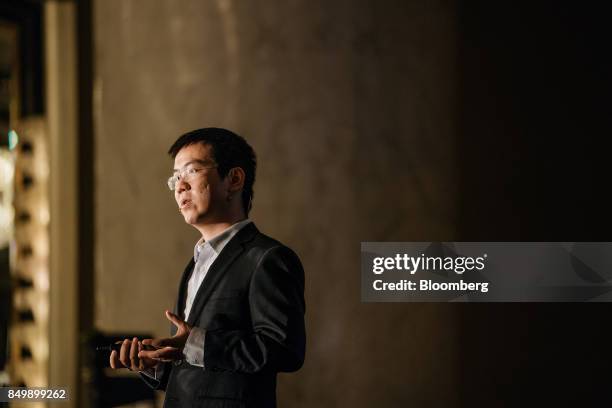 Wu Jihan, co-founder of Bitmain Technologies Ltd., speaks at the Shape the Future: Blockchain Global Summit in Hong Kong, China, on Wednesday, Sept....