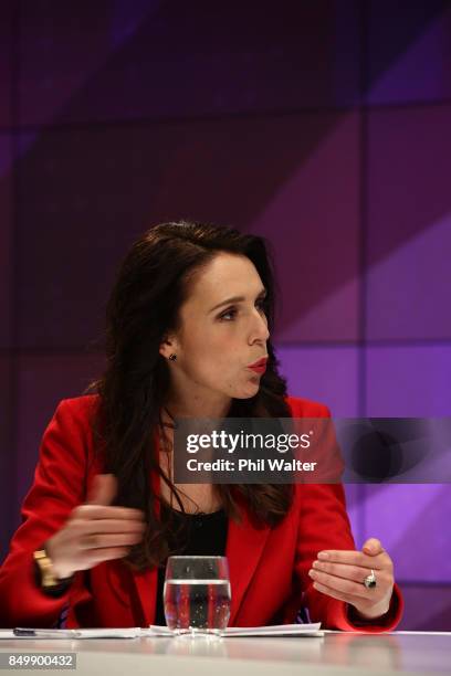 Labour party leader Jacinda Ardern speaks during the TVNZ Vote 2017 2nd Leaders Debate between Prime Minister Bill English and Labour leader Jacinda...