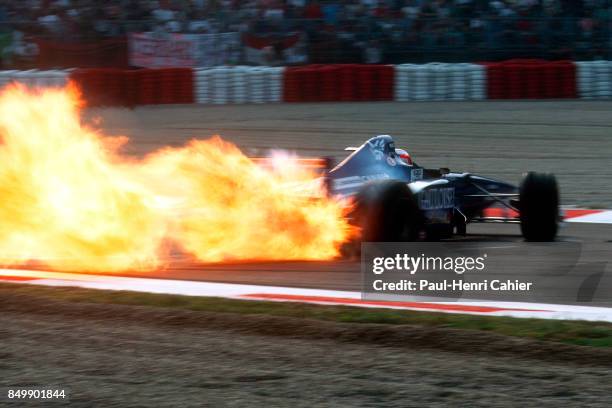 Jarno Trulli, Prost-Mugen-Honda JS45, Grand Prix of Italy, Autodromo Nazionale Monza, Monza, Italy, September 7, 1997. Jarno Trulli just blew his...