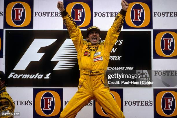 Damon Hill, Jordan-Mugen-Honda 198, Grand Prix of Belgium, Circuit de Spa-Francorchamps, Francorchamps, Beligium, August 30, 1998.