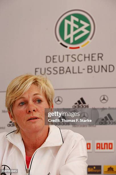 Head coach Silvia Neid looks on during the Women's German National Team Press Conference at the Hotel Klosterpforte on February 23, 2009 in...