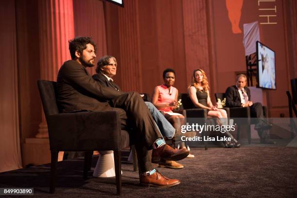 Maxim Pozdorovkin, Steve Larson, Karine Jean-Pierre, Daphne Owens and Jack Ludmir speak on stage to guests after HBO "Clinica De Migrantes" screening...