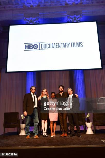 Steven Larson, Daphne Owens, Karin Jeane-Pierre, Maxim Pozdorovkin and Jack Ludmir, attend HBO "Clinica De Migrantes" screening at The Franklin...