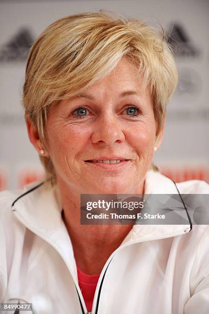 Head coach Silvia Neid looks on during the Women's German National Team Press Conference at the Hotel Klosterpforte on February 23, 2009 in...