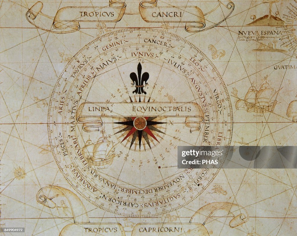 Planisphere by Diego Ribero o Diogo Ribeiro, a Portuguese cartographer, in 1529
