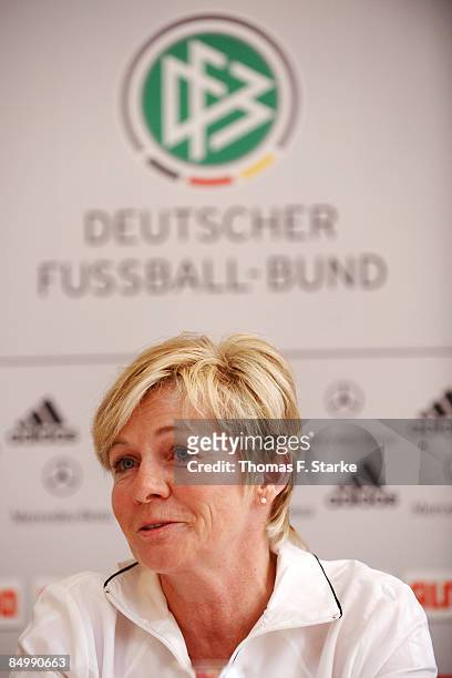 Head coach Silvia Neid looks on during the Women's German National Team Press Conference at the Hotel Klosterpforte on February 23, 2009 in...