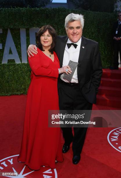 Comedian Jay Leno and wife Mavis Nicholson arrive at the 2009 Vanity Fair Oscar Party hosted by Graydon Carter held at the Sunset Tower on February...