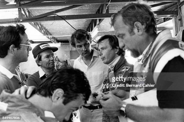 Didier Pironi, Mauro Forghieri, Harvey Postlewait, Ferrari 126C2, Grand Prix of Germany, Hockenheimring, Hockenheim, Germany, August 8, 1982. Didier...