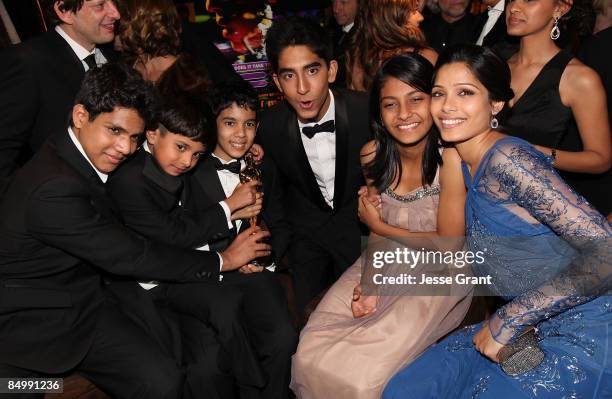 Actors Ashutosh Lobo Gajiwala, Ayush Mahesh Khedekar, Tanay Hemant Chheda, Dev Patel, Tanvi Ganesh Lonkar and Freida Pinto attend the Official...