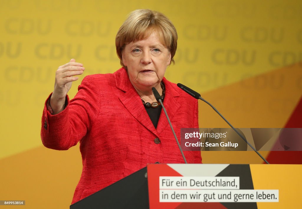 Merkel Campaigns In Schwerin