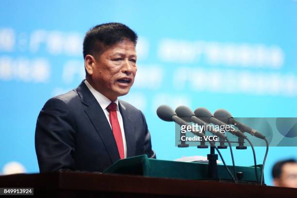 Su Zhigang, Chairman of Chimelong Group, attends 2017 Guangdong Entrepreneurs Conference on September 19, 2017 in Guangzhou, Guangdong Province of...