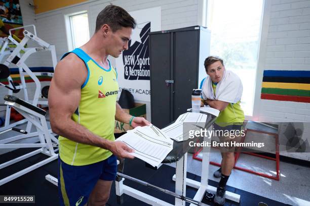 Ed Jenkins of the Australian Rugby Sevens team works out in the gym during a training session on September 20, 2017 in Sydney, Australia.