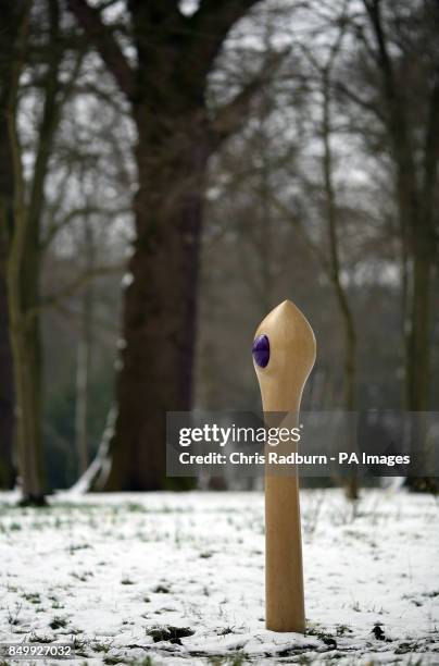 Sculpture by artist Gary Hume RA called Baby Bird at the opening of a new exhibition entitled Here There and Somewhere In Between, at Hatfield House...