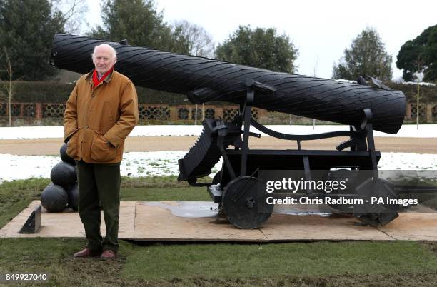 Artist Bill Woodrow RA , stands alongside his sculpture Endeavor at the opening of a new exhibition entitled Here There and Somewhere In Between, at...