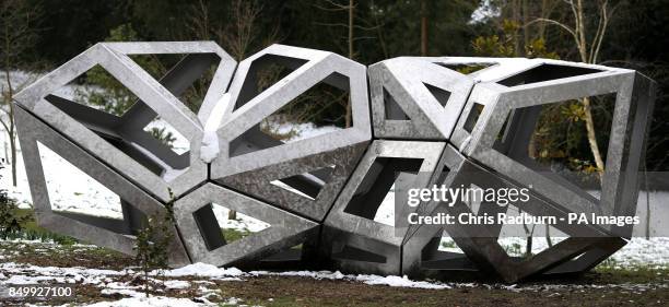 Sculpture by artist Richard Deacon RA called Congregate, at the opening of a new exhibition entitled Here There and Somewhere In Between, at Hatfield...