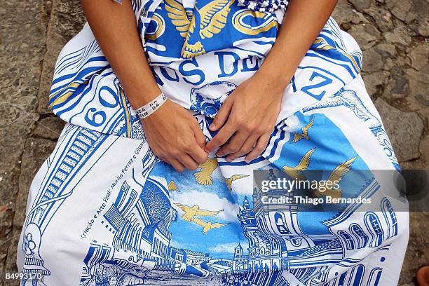 Member of the group Filhos de Gandhy seats in the historic center of Salvador, Pelourinho, on February 22, 2009 in Salvador, Brazil. Filhos de Gandhy...