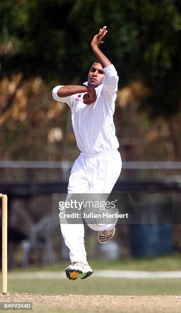 Adil Rashid of England comes into to bowl during day two of the BCA President's XI verus England at Windward Cricket Club Ground on February 23, 2009...
