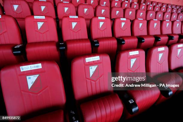 General view of seats in the stadium before the FIFA World Cup Qualifying, Group A match at Karaorde Stadium, Novi Sad, Serbia.