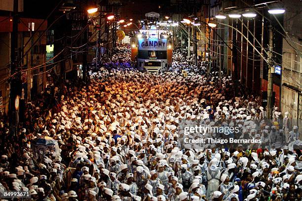 Members of the group Filhos de Gandhy reunited in Salvador on February 22, 2009 in Salvador, Brazil. Filhos de Gandhy means Sons of Gandhy, as it...