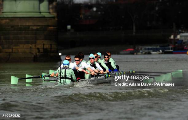 Cambridge University during a training session on the River Thames, London.