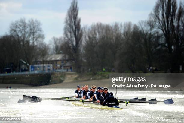 Oxford University during a training session on the River Thames, London.