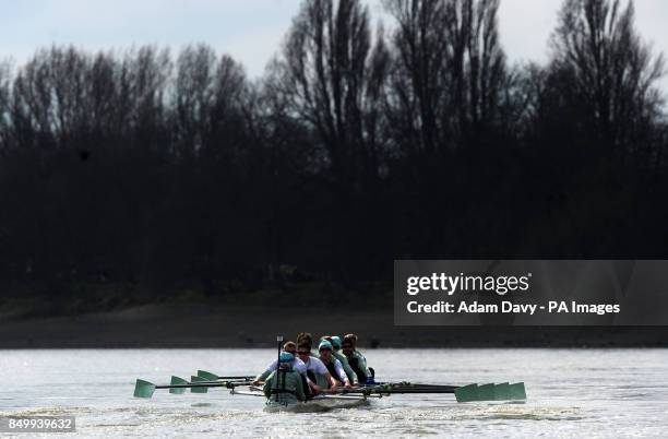 Cambridge University during a training session on the River Thames, London.