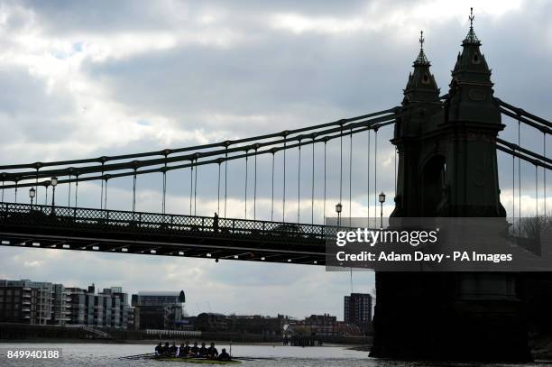 Oxford University during a training session on the River Thames, London.