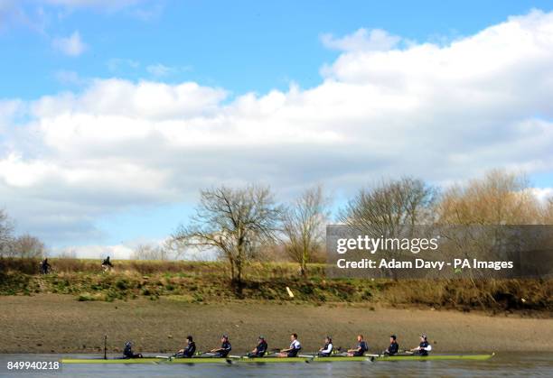 Oxford University during a training session on the River Thames, London.