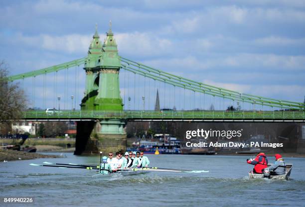 Cambridge University during a training session on the River Thames, London.