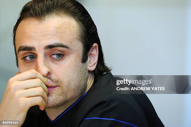 Manchester United's Bulgarian forward Dimitar Berbatov looks on during a press conference on February 23, 2009 at the San Siro stadium in Milan, on...
