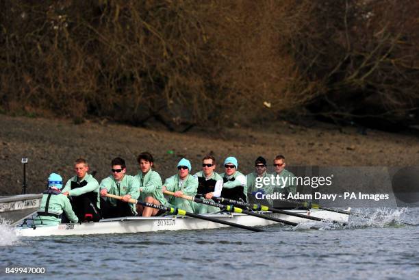 Cambridge University during a training session on the River Thames, London.