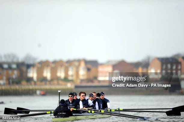 Oxford University during a training session on the River Thames, London.