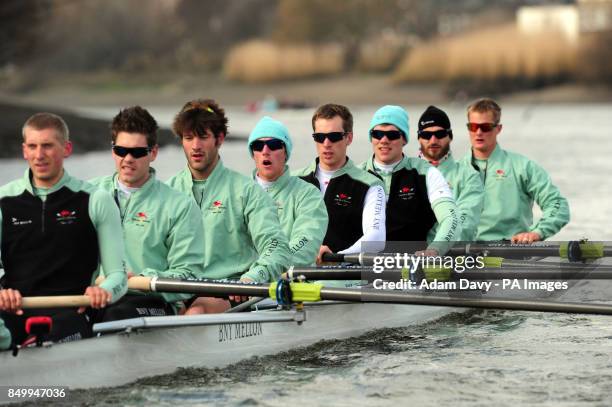 Cambridge University during a training session on the River Thames, London.