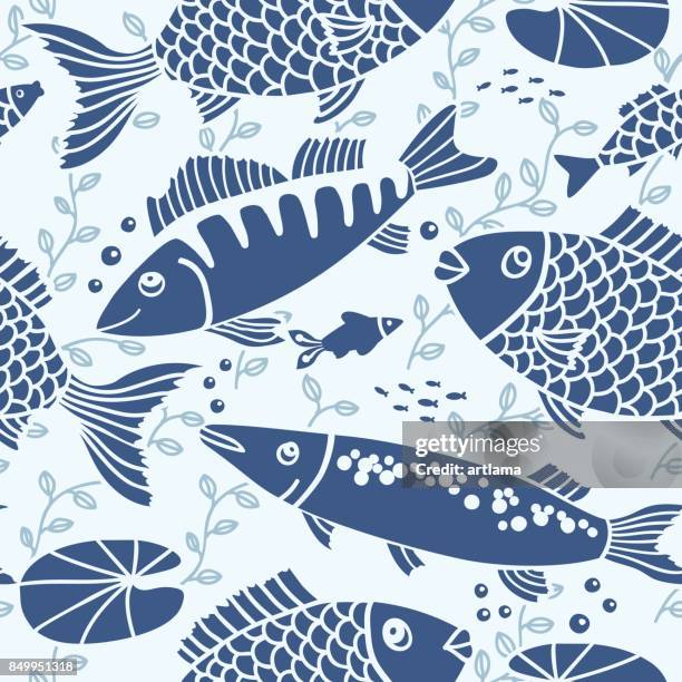 fish seamless pattern - pike fish stock illustrations