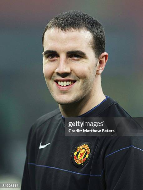 John O'Shea of Manchester United in action during a training session ahead of their UEFA Champions League Quarter-Final First Leg against Inter Milan...