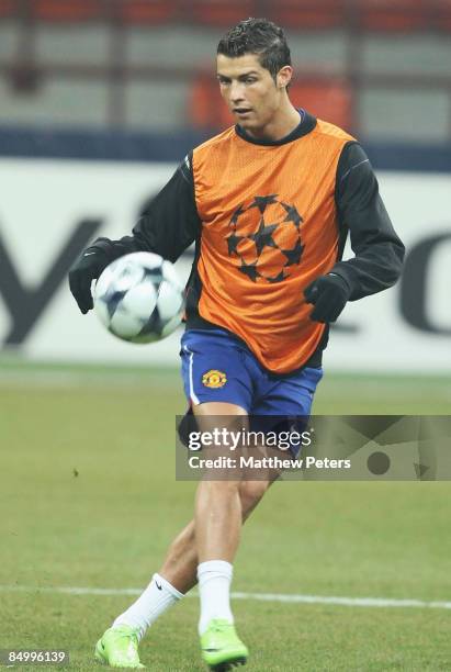 Cristiano Ronaldo of Manchester United in action during a training session ahead of their UEFA Champions League Quarter-Final First Leg against Inter...