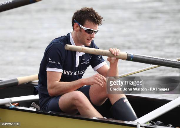 Oxford's Dr Alex Woods after his Isis crew won their race following his collapse at the end of last year's boat race on the River Thames at Mortlake...