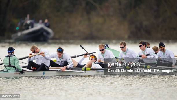 Cambridge show their dejection after losing to Oxford in the 159th Boat Race on the River Thames, London.
