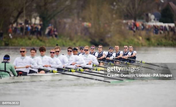 Oxford pull away from Cambridge on their way to victory in the 159th Boat Race on the River Thames, London.